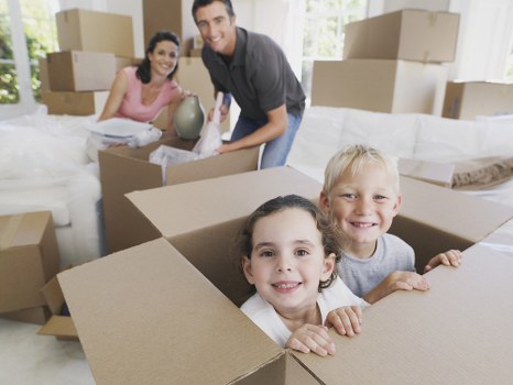 Moving boxes and furniture handled by Camden movers during a home relocation