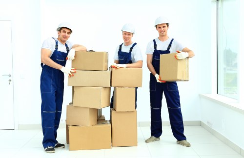 Moving boxes and furniture prepared for a Camden home relocation